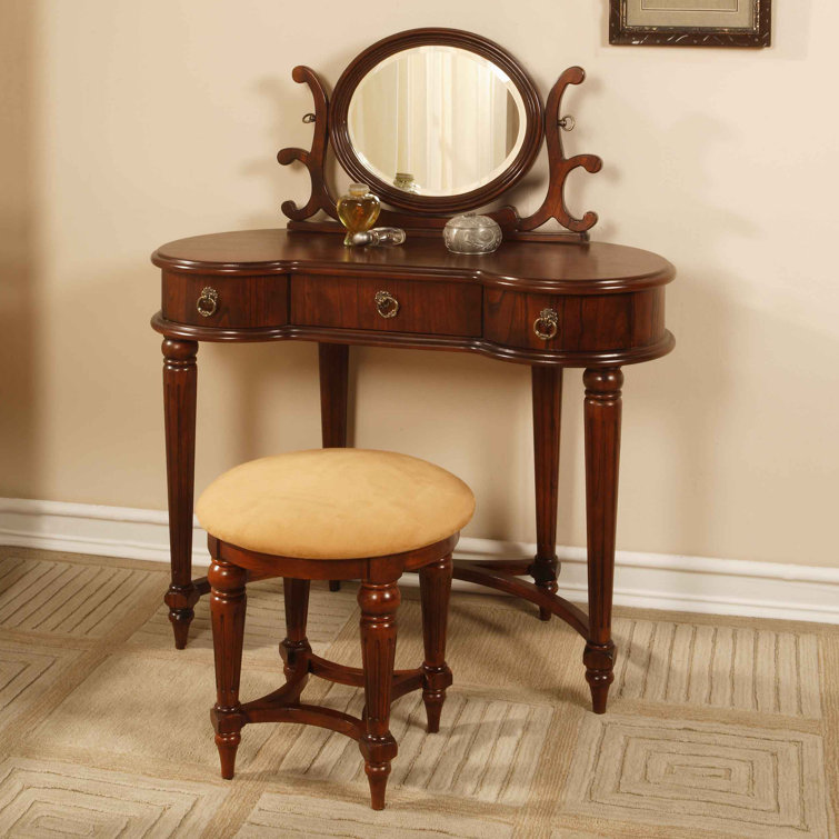 Powell Vanity with Mirror and Bench in Antique Mahogany Wayfair